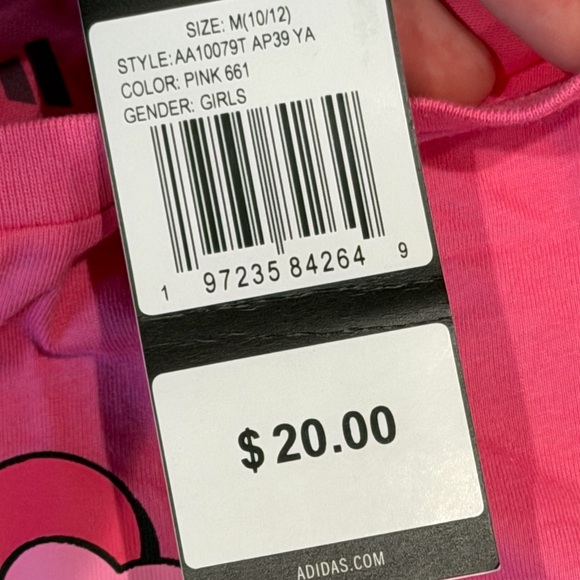 Adidas Kids Pink Graphic Tee with Heart Design 10/12 M - Picture 5 of 5